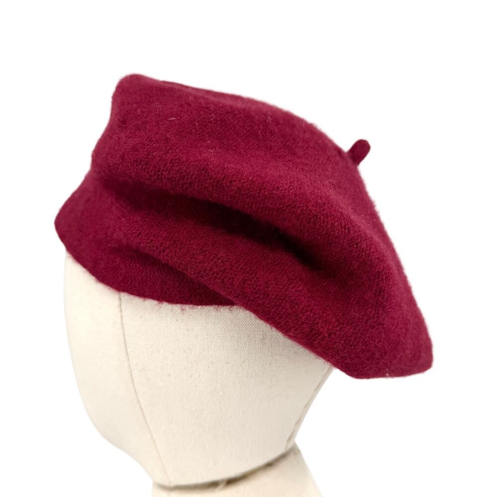 Vintage 90s Raspberry Maroon 100% Wool Slouchy French Beret Hat - Picture 6 of 7